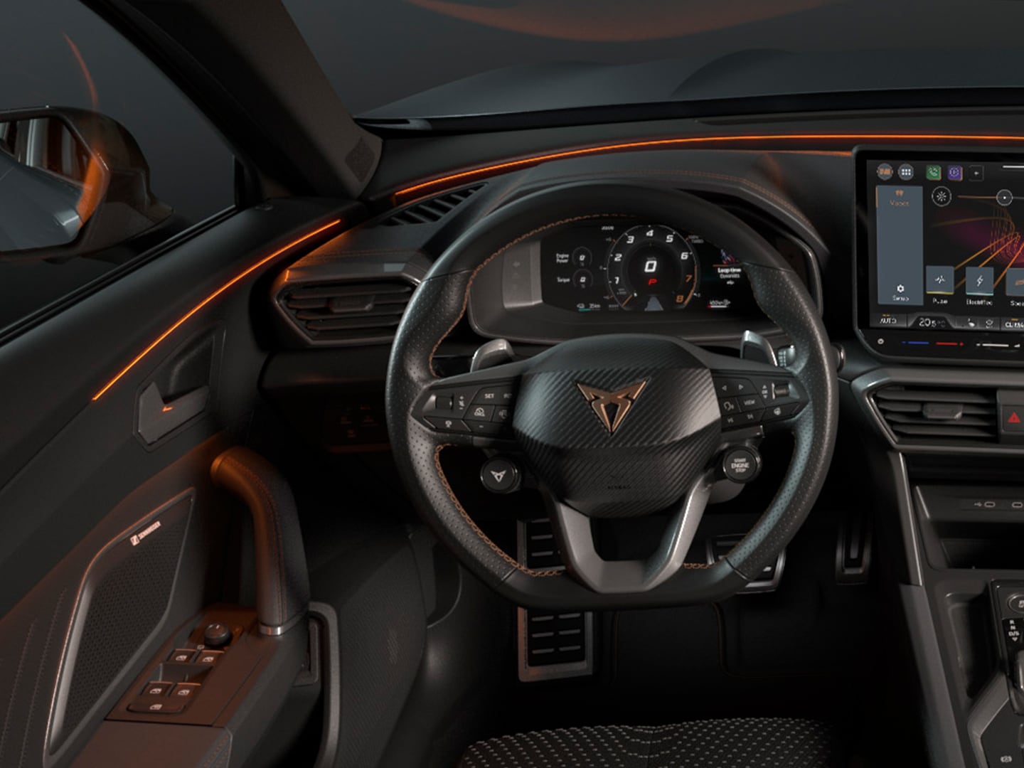 Interieur van de CUPRA Formentor met het multifunctionele stuurwiel.