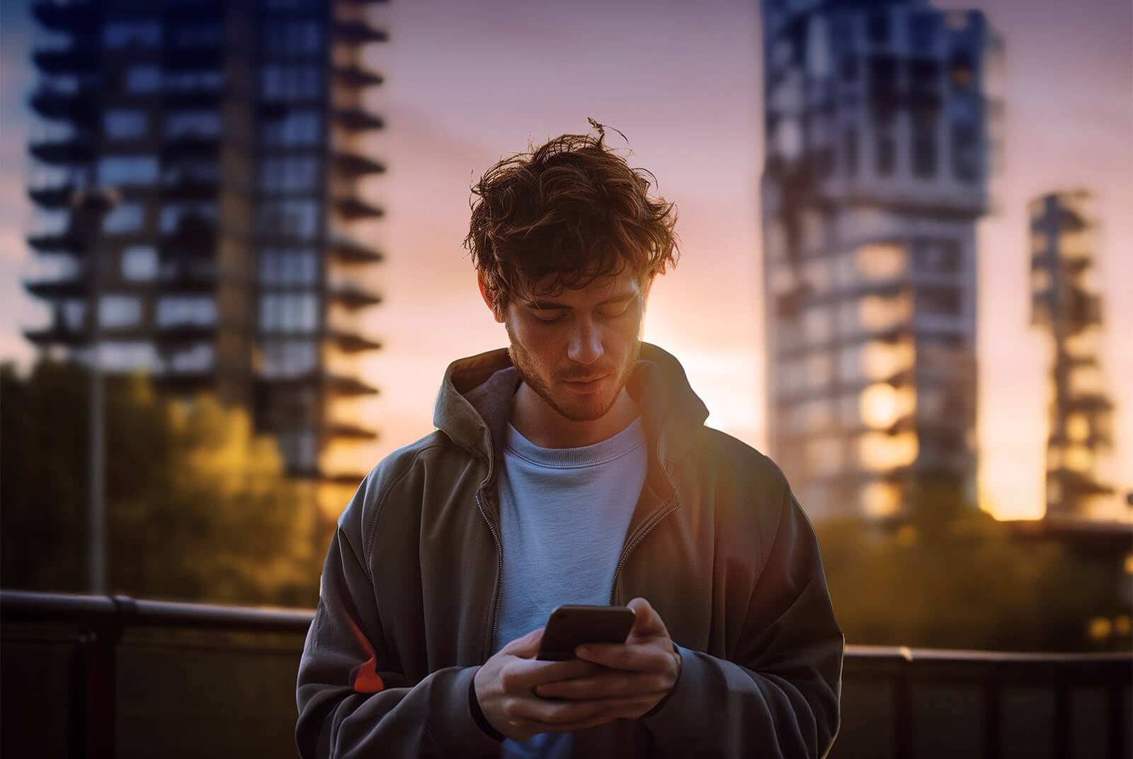 Man die naar zijn telefoon kijkt