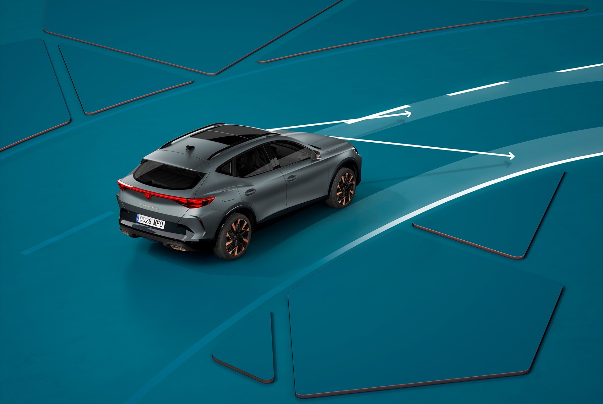 Visuele weergave van Lane Assist Plus op een CUPRA Formentor