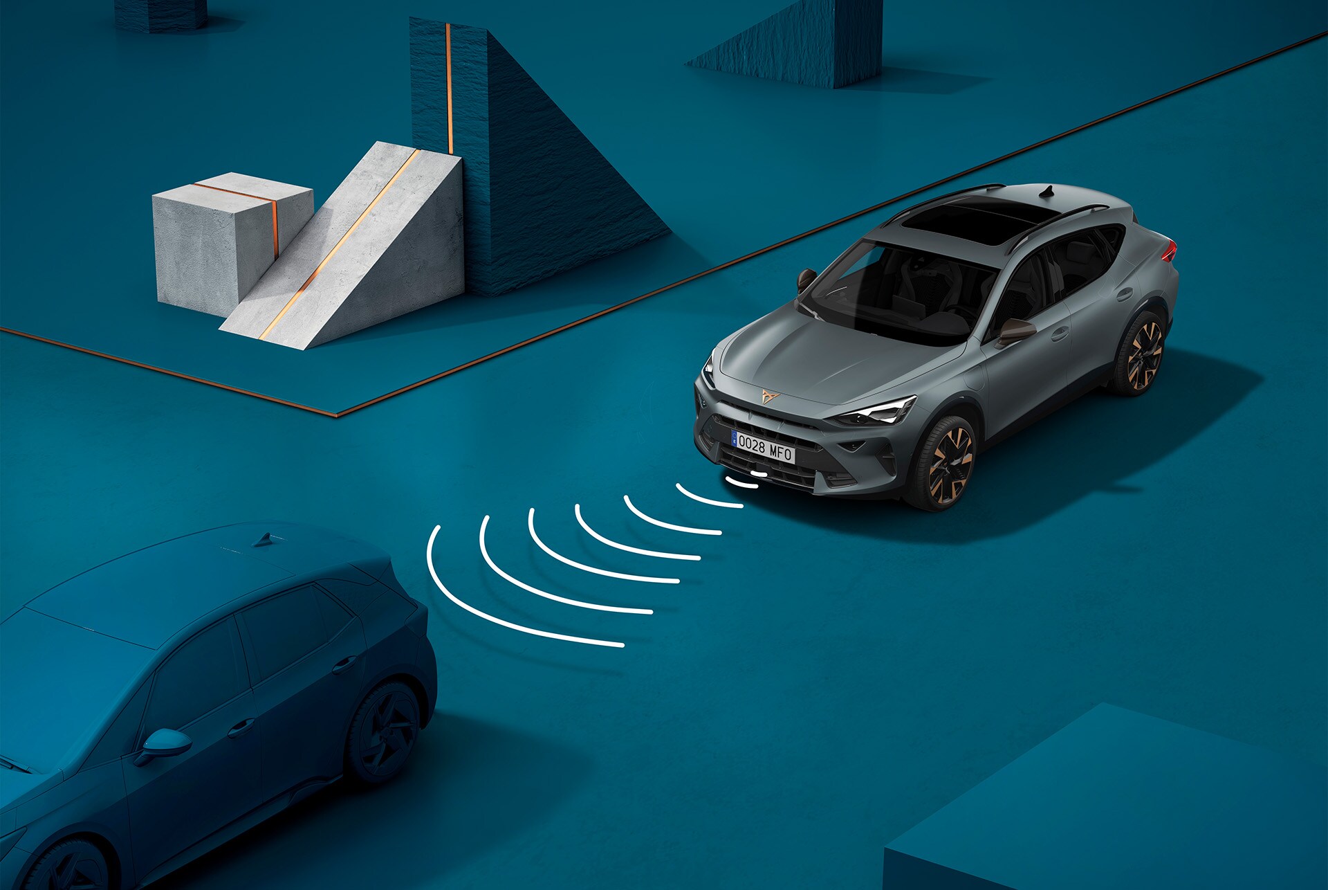 Visuele weergave van de werking van Predictive Adaptive Cruise Control