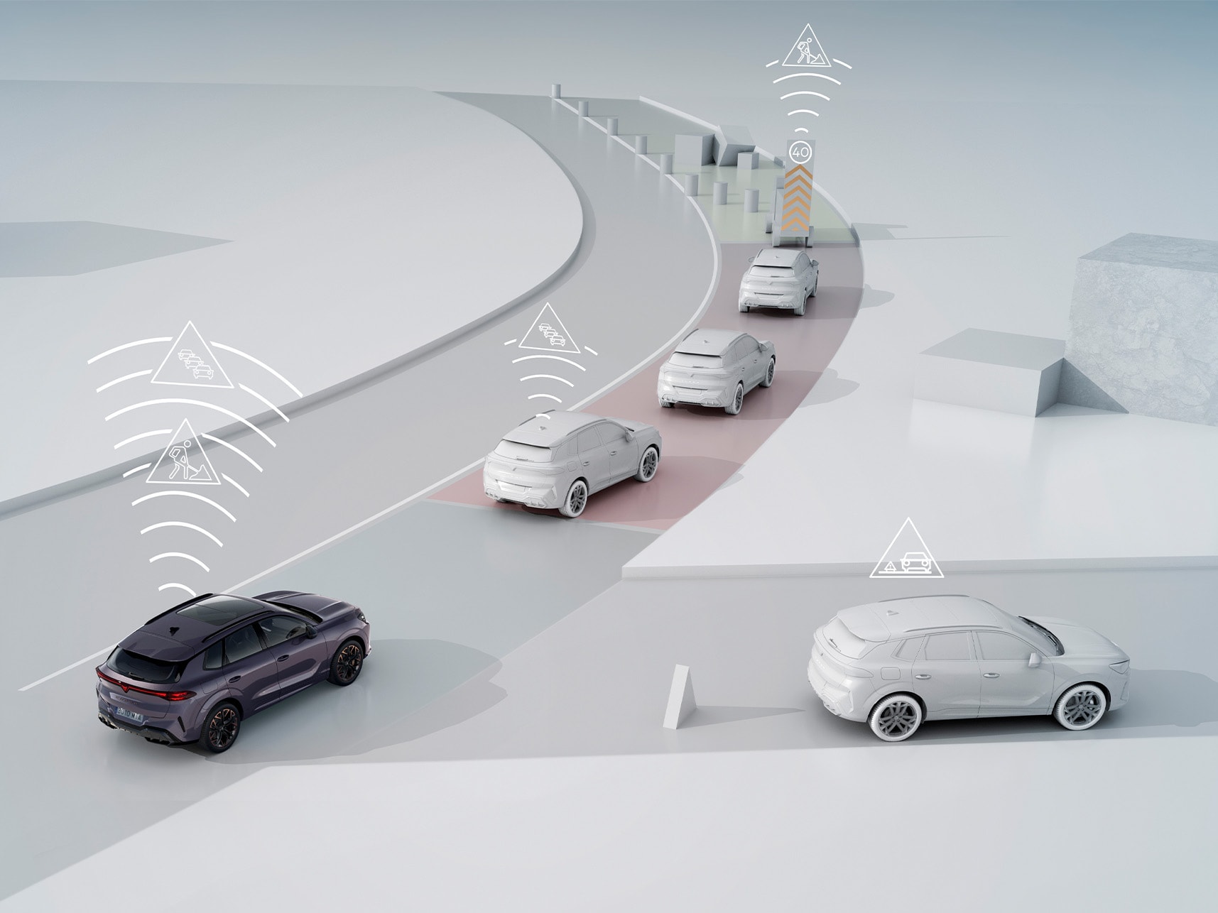 Illustratie van hoe de CAR2X-technologie werkt